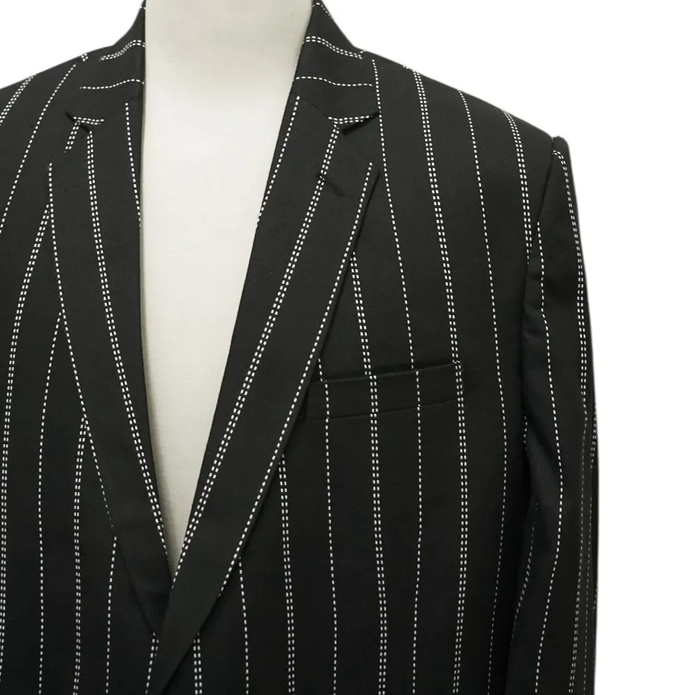 Mens 46R Wool Blazer Sport Coat Black White Pinstripe Preppy Formal Wedding
